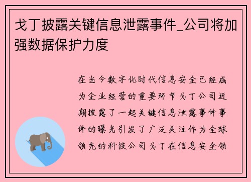 戈丁披露关键信息泄露事件_公司将加强数据保护力度
